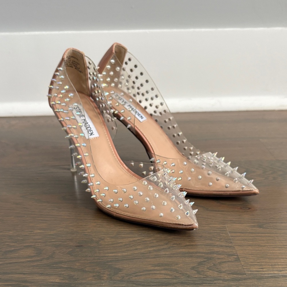 Steve Madden Tolima Nude and Clear Spiked Heels
